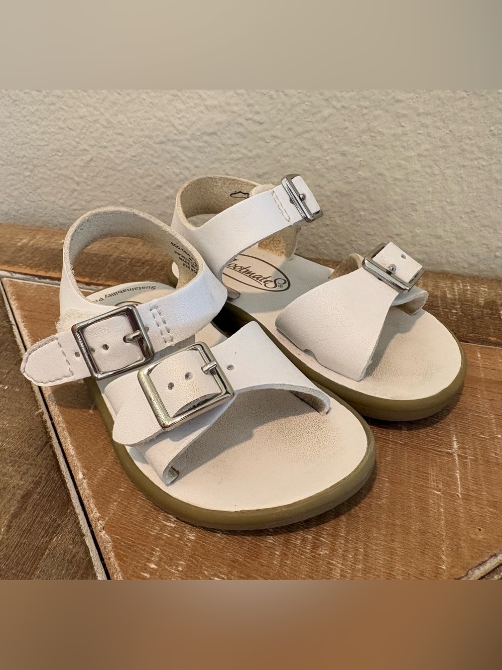 Footmates Baby Toddler Boy Girl White Kids Leather Sandals Size 4